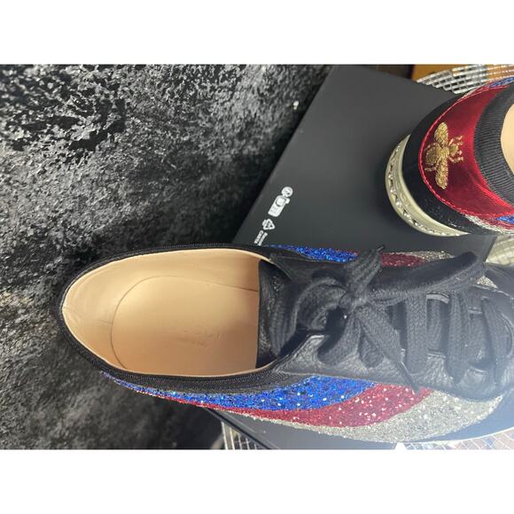 Gucci Falacer Sylvie Web Crystal Glitter Sneakers - Picture 4 of 5